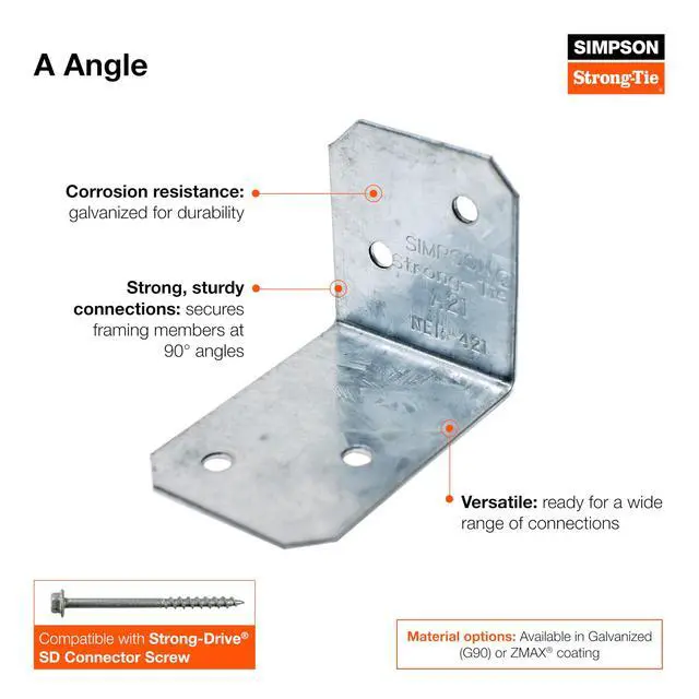 Alt view image 4 of 4 - A23Z A-Series Framing Angle - 2 in. x 1-1/2 in. x 2-3/4 in. Heavy Duty ZMAX-Galvanized Steel, 90-Degree Angle Connector for Wood & Structural Framing