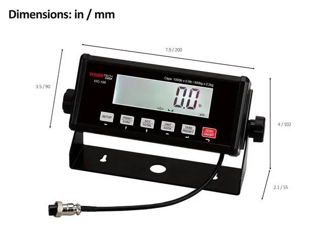 Alt view image 4 of 6 - VIC-100 Indicator, Easy to See Large LCD Display with Backlight, RS232, USB Interface, NTEP Legal for Trade CC# 25-028, Compatible with Floor Scale, Drum Scale, or Any Base