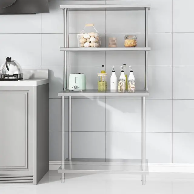 Alt view image 2 of 6 - Stainless Steel Overshelf Shelves for Work & Prep Table 12 in x 36 in, 2 Tier Double Deck Overshelf with Adjustable Shelf, Commercial Countertop Shelf for Kitchen, Restaurant