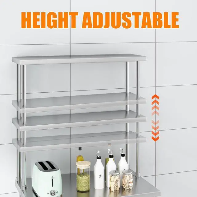 Alt view image 4 of 6 - Stainless Steel Overshelf Shelves for Work & Prep Table 12 in x 36 in, 2 Tier Double Deck Overshelf with Adjustable Shelf, Commercial Countertop Shelf for Kitchen, Restaurant