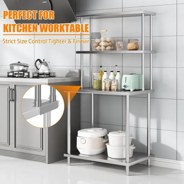 Alt view image 6 of 6 - Stainless Steel Overshelf Shelves for Work & Prep Table 12 in x 36 in, 2 Tier Double Deck Overshelf with Adjustable Shelf, Commercial Countertop Shelf for Kitchen, Restaurant