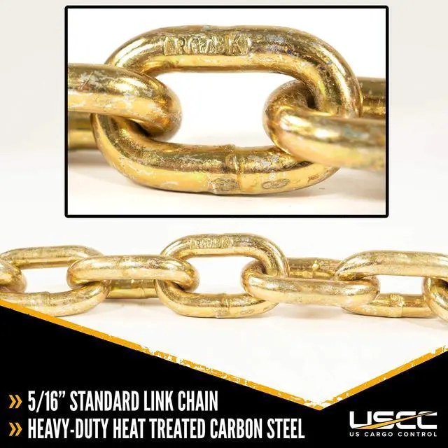 Alt view image 2 of 6 - Grade 70 Transport Chain with Clevis Grab Hooks, 5/16 Inch x 16 Foot Load Chain, Easily Secure Heavy Loads to A Truck Or Flatbed Trailer, 4,700 Pound Working Load Limit, 2 Pack