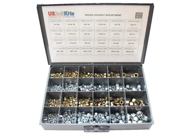 Alt view image 3 of 6 - 1200pcs Nylon Locknut Assortment USS, SAE, and Metric | Coarse and Fine Thread Grade 8, 5, and 8.8 (See Description for Quantities)