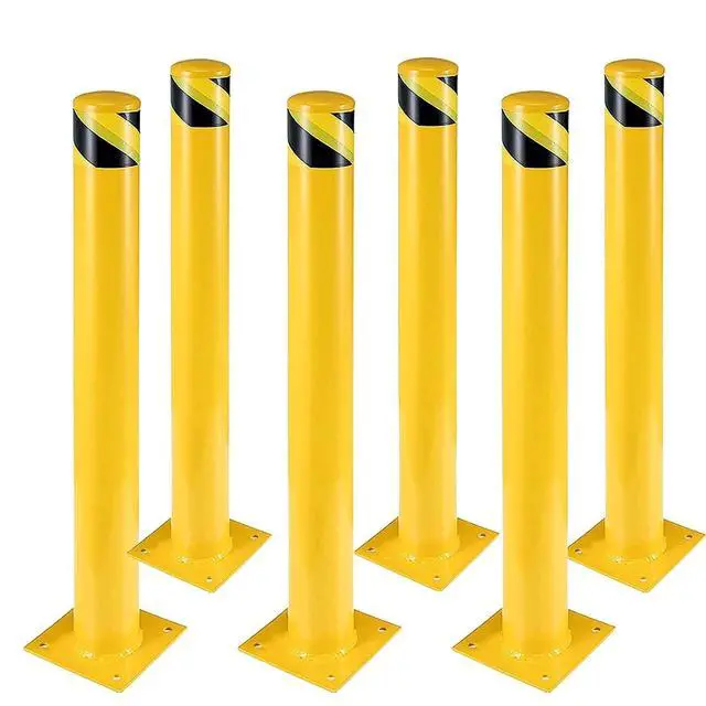 Main image of Safety Bollard 6 Packs, 42 Inch Height Bollard Post, 4.5 Inch Diameter Steel Pipe Safety Bollard Post, 24 Anchor Bolts, for Traffic Control, Driveway Barrier, Parking Pole