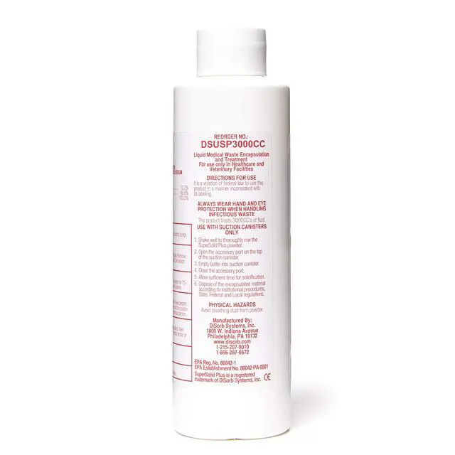 Alt view image 3 of 6 - DiSorb Suction Canister Sterilizer Absorbent Powder - Absorbs Bodily Fluids & Blood - For Hospitals, Health Care Facilities, Veterinary Clinics - EPA Approved Solidifier - 2000cc -100 Bottles Per Case