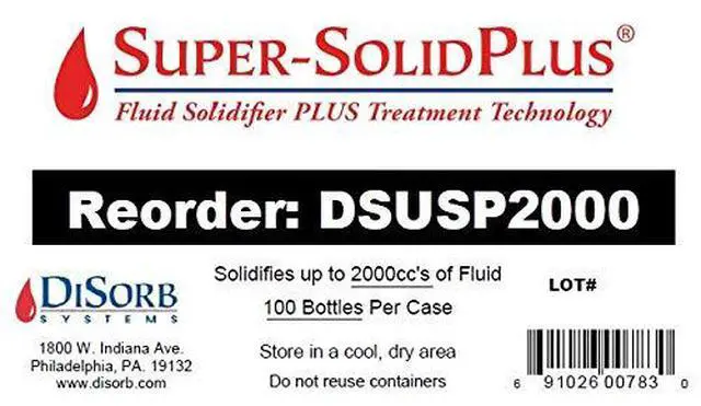 Alt view image 6 of 6 - DiSorb Suction Canister Sterilizer Absorbent Powder - Absorbs Bodily Fluids & Blood - For Hospitals, Health Care Facilities, Veterinary Clinics - EPA Approved Solidifier - 2000cc -100 Bottles Per Case