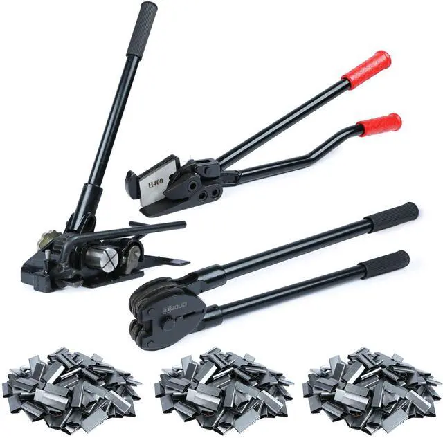 Main image of Steel Strapping Kit Tool Set for Pallet Packaging - Tensioner, Sealer, Cutter, 300 Open Seals for 3/4" Steel Metal Banding