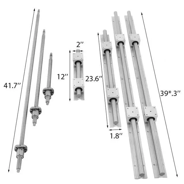 Alt view image 2 of 6 - Linear Rail, Ballscrew x 3, RM1605-350mm 650mm 1050mm x 2 Linear Rail Support, 12 CNC Kit Linear Shaft Optical Axis