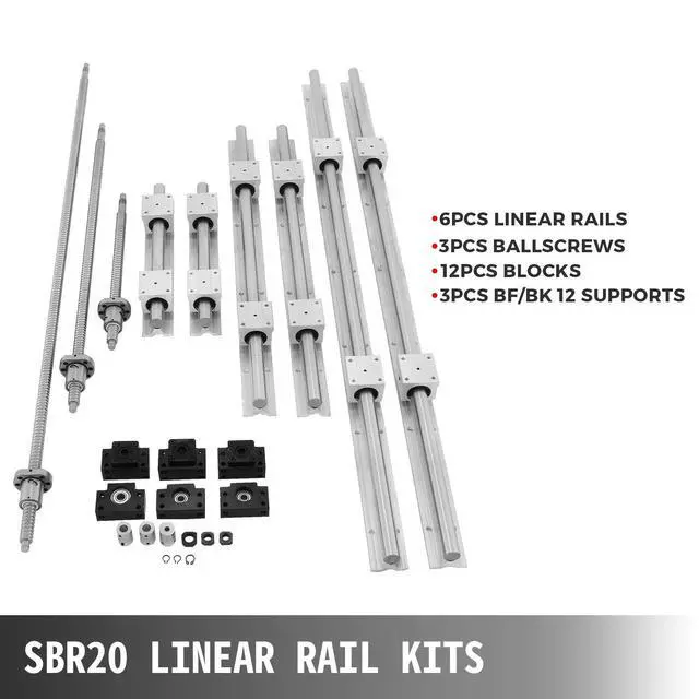 Alt view image 3 of 6 - Linear Rail, Ballscrew x 3, RM1605-350mm 650mm 1050mm x 2 Linear Rail Support, 12 CNC Kit Linear Shaft Optical Axis