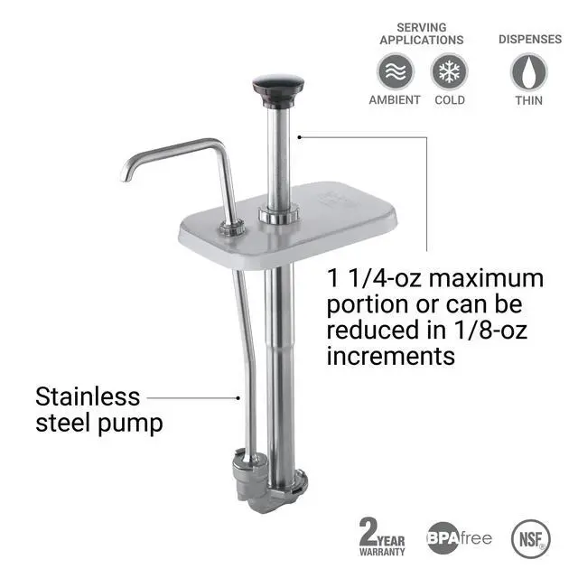 Alt view image 3 of 4 - Products FP-V-82120 Fountain Jar Pump and Lid, Fits 3-1/2 quart Deep Countertop Base, Dispenses Thin Toppings, 1-1/4 oz. Full Portion, Stainless Steel