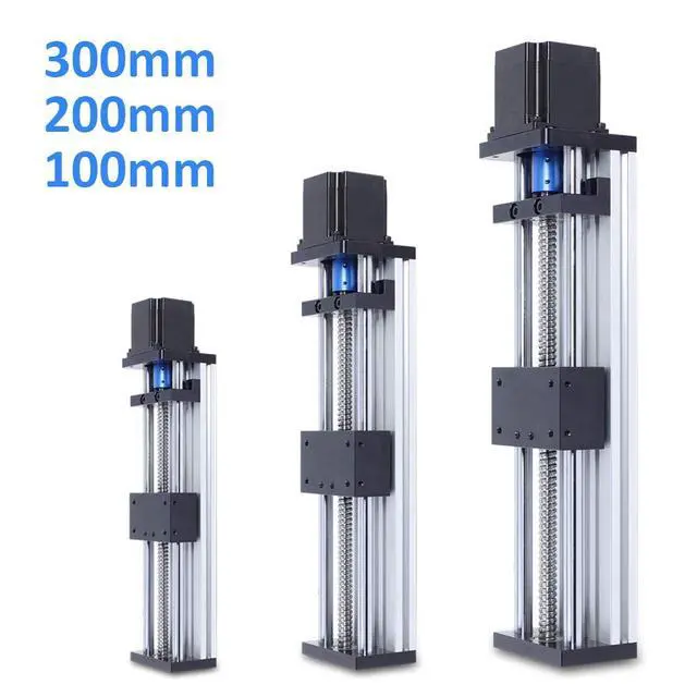 Alt view image 2 of 6 - Linear Rail 100mm / 200mm / 300mm GGP Linear Stage Actuator with Square Linear Rails Mini Slide Table + NEMA 23 Stepper Motor for DIY CNC Router Milling Machine (300mm)
