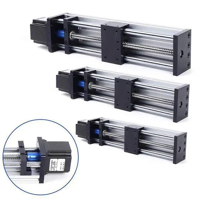 Alt view image 5 of 6 - Linear Rail 100mm / 200mm / 300mm GGP Linear Stage Actuator with Square Linear Rails Mini Slide Table + NEMA 23 Stepper Motor for DIY CNC Router Milling Machine (300mm)