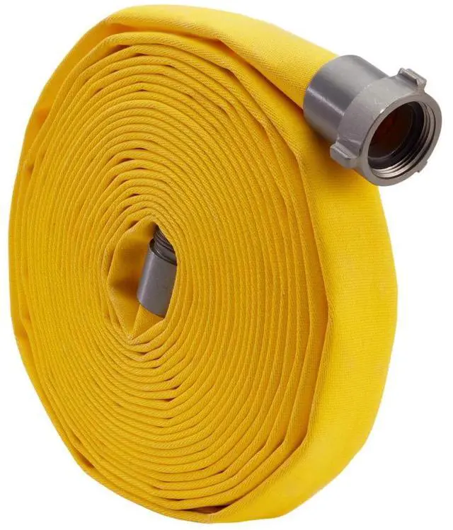 Main image of Fire Hose - 1 inch x 50' Lay Flat Water Hose - Made in the USA - Yellow Forestry Firefighter Hose - NH Couplings