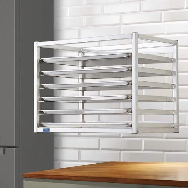 Alt view image 4 of 5 - 28" x 18" x 21" Aluminum Wall Mounted Sheet/Bun Pan Rack | Fits 6 Full-Size Sheet Pans | Commercial-Grade Perfect for Bakeries, Restaurants, and Catering Kitchens | NSF Certified