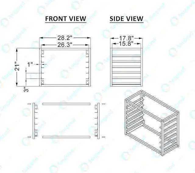 Alt view image 5 of 5 - 28" x 18" x 21" Aluminum Wall Mounted Sheet/Bun Pan Rack | Fits 6 Full-Size Sheet Pans | Commercial-Grade Perfect for Bakeries, Restaurants, and Catering Kitchens | NSF Certified