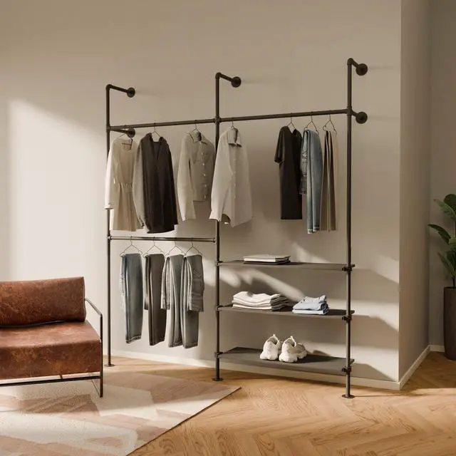 Alt view image 2 of 6 - Adjustable Closet Organizer Shelf Board Black 36 x 12 Inch 3 Piece Set Wardrobe Shelf Board for Open Closet System Scratch Resistant Easy Assembly Made in Canada