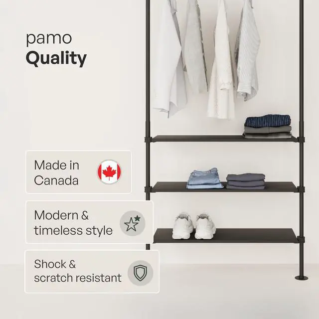 Alt view image 4 of 6 - Adjustable Closet Organizer Shelf Board Black 36 x 12 Inch 3 Piece Set Wardrobe Shelf Board for Open Closet System Scratch Resistant Easy Assembly Made in Canada