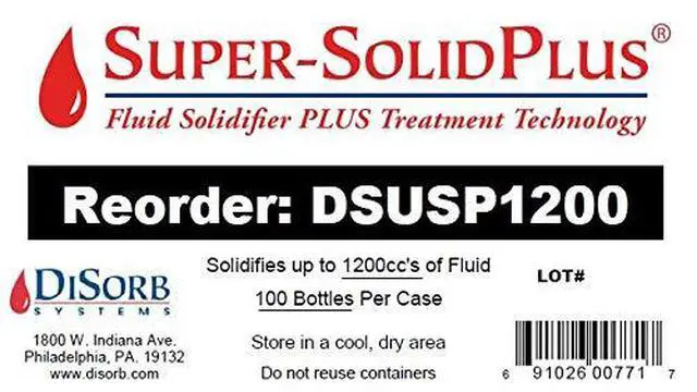 Alt view image 6 of 6 - DiSorb Suction Canister Sterilizer Absorbent Powder - Absorbs Bodily Fluids & Blood - For Hospitals, Health Care Facilities, Veterinary Clinics - EPA Approved Solidifier - 1200cc -100 Bottles Per Case
