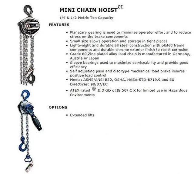 Alt view image 2 of 3 - ML003-10 Mini Lever Chain Hoist, 1/4 (0.25) Ton, 10' Lift