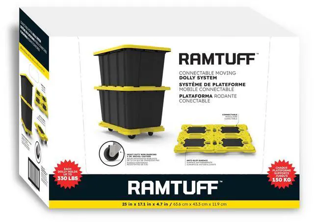 Main image of 4 Pack Connectable Moving Dolly, Sturdy Plastic Cart with 3" Swivel Casters and Anti-Slip Surface, 330 Pound Capacity, Yellow