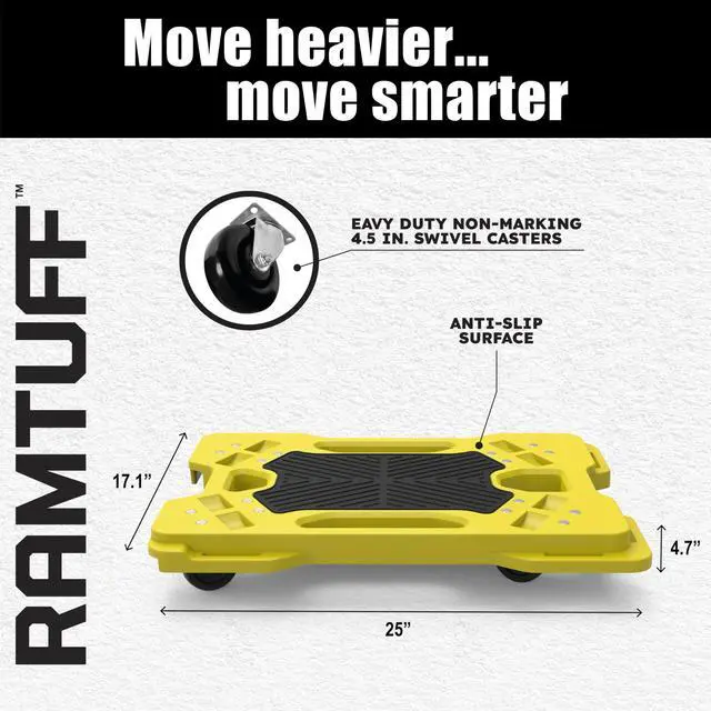 Alt view image 2 of 6 - 4 Pack Connectable Moving Dolly, Sturdy Plastic Cart with 3" Swivel Casters and Anti-Slip Surface, 330 Pound Capacity, Yellow