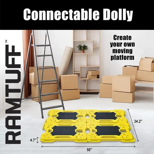 Alt view image 4 of 6 - 4 Pack Connectable Moving Dolly, Sturdy Plastic Cart with 3" Swivel Casters and Anti-Slip Surface, 330 Pound Capacity, Yellow