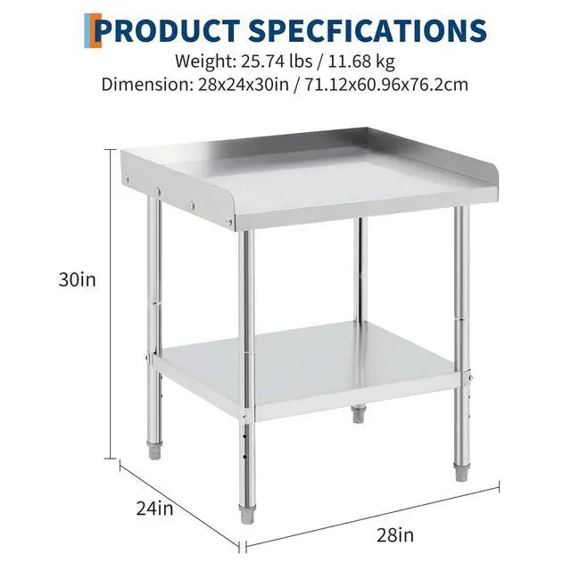 Alt view image 2 of 6 - Stainless Steel Grill Stand Table - 28x24x30 Inches, 660 LBS Heavy-Duty Capacity, NSF Certified, with 2" Edge Baffle for Home, Commercial Restaurant Kitchen, Hotel