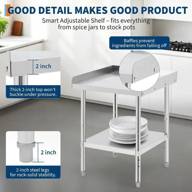 Alt view image 4 of 6 - Stainless Steel Grill Stand Table - 28x24x30 Inches, 660 LBS Heavy-Duty Capacity, NSF Certified, with 2" Edge Baffle for Home, Commercial Restaurant Kitchen, Hotel