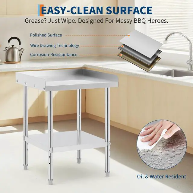 Alt view image 6 of 6 - Stainless Steel Grill Stand Table - 28x24x30 Inches, 660 LBS Heavy-Duty Capacity, NSF Certified, with 2" Edge Baffle for Home, Commercial Restaurant Kitchen, Hotel