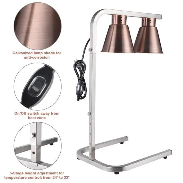 Alt view image 2 of 6 - Commercial Heat Lamp Free Standing Food Warmer 2-Bulb Countertop Buffet Food Court Restaurants