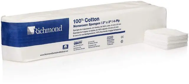 Main image of Dental & Medical 300631 2" x 2" 100% Cotton Nonwoven Sponge, 4-Ply, (Case Pack of 5000)