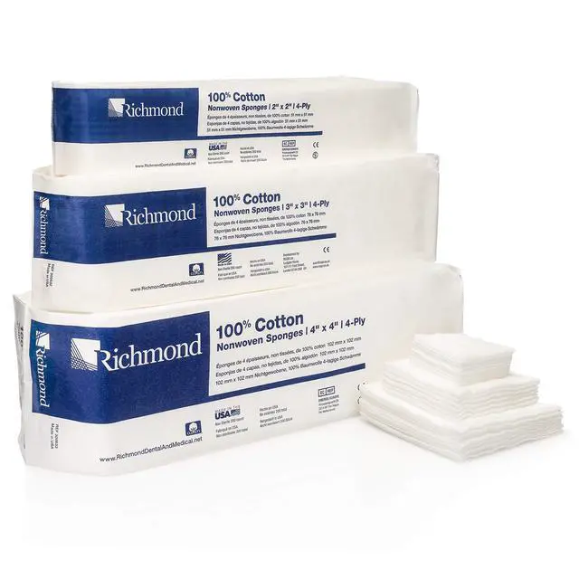 Alt view image 2 of 6 - Dental & Medical 300631 2" x 2" 100% Cotton Nonwoven Sponge, 4-Ply, (Case Pack of 5000)