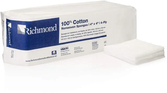 Main image of Dental & Medical 300633-CS 4" x 4" 100% Cotton Nonwoven Sponge, 4-Ply (Case Pack of 2000)
