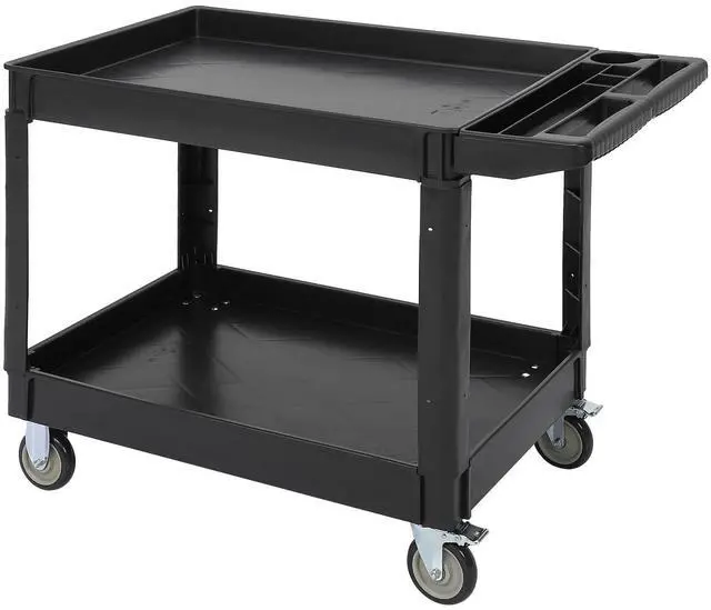 Main image of Service Utility Cart 2-Shelf Utility/Service Cart, 500-Pound Capacity, Storage Handle, for Warehouse/Garage/Cleaning/Manufacturing,45"X25" Black