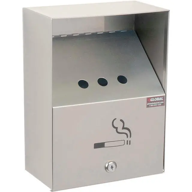 Main image of Stainless Steel Wall Mount Outdoor Ashtray, 9" W x 5" D x 13" H, Weather and Fire Resistant, 1 Gallon Capacity, Holds Over 700 Butts