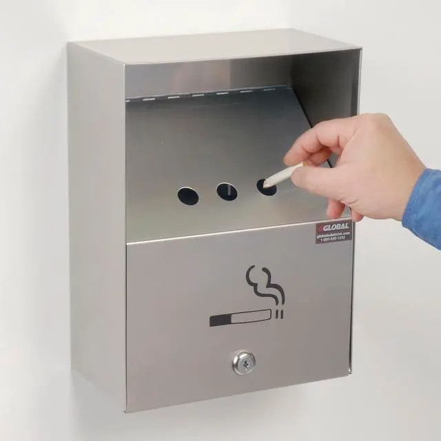 Alt view image 2 of 6 - Stainless Steel Wall Mount Outdoor Ashtray, 9" W x 5" D x 13" H, Weather and Fire Resistant, 1 Gallon Capacity, Holds Over 700 Butts