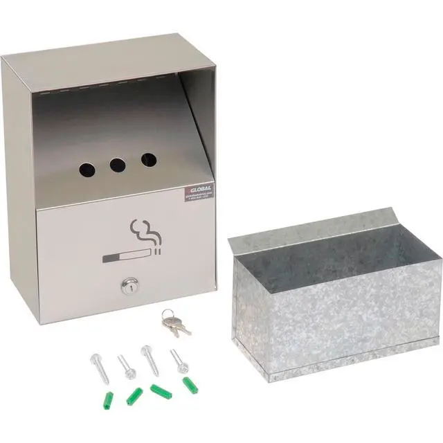 Alt view image 5 of 6 - Stainless Steel Wall Mount Outdoor Ashtray, 9" W x 5" D x 13" H, Weather and Fire Resistant, 1 Gallon Capacity, Holds Over 700 Butts