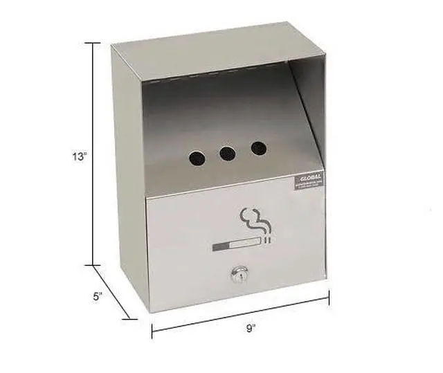 Alt view image 6 of 6 - Stainless Steel Wall Mount Outdoor Ashtray, 9" W x 5" D x 13" H, Weather and Fire Resistant, 1 Gallon Capacity, Holds Over 700 Butts
