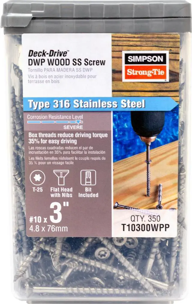 Main image of T10300WPB Deck-Drive DWP Wood SS Screw - #10 x 3 in. T-15, Flat Head, Type 305 Stainless Steel, Box Thread Design Reduces Torque (1750-Qty)