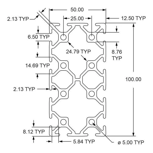 Alt view image 2 of 6 - 8020, 25-5010, 25 Series 50mm x 100mm 25x100 T-Slotted Aluminum Extrusion DIY Extruded Linear Slot Bar Heavy Duty Rail Metric (Clear Anodize, 1525mm Long)