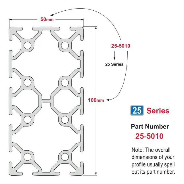 Alt view image 4 of 6 - 8020, 25-5010, 25 Series 50mm x 100mm 25x100 T-Slotted Aluminum Extrusion DIY Extruded Linear Slot Bar Heavy Duty Rail Metric (Clear Anodize, 1525mm Long)