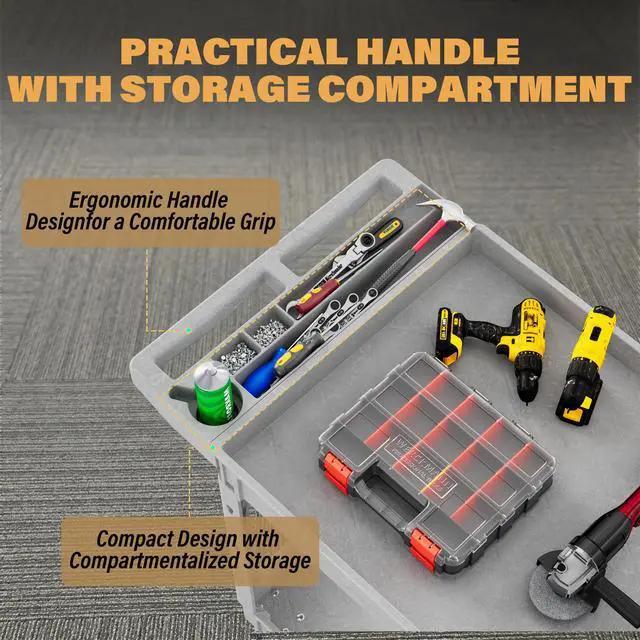 Alt view image 3 of 6 - Heavy Duty Utility Rolling Tool Cart, 1000 lbs Capacity Utility Service Cart with Two Trays and Wheels, 46 x 26-Inch Rolling Service Carts Huge Storage, Garage, Warehouse, Workshop, Gery