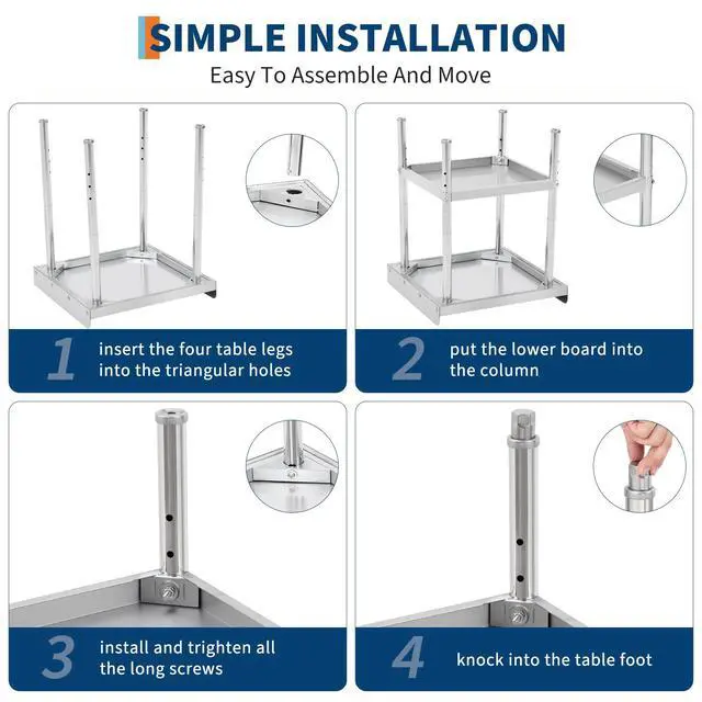 Alt view image 3 of 6 - Stainless Steel Grill Stand Table - 24x30x30 Inches, 660 LBS Heavy-Duty Capacity, NSF Certified, with 2" Edge Baffle for Home, Commercial Restaurant Kitchen, Hotel