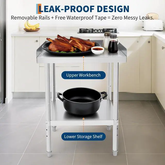 Alt view image 4 of 6 - Stainless Steel Grill Stand Table - 24x30x30 Inches, 660 LBS Heavy-Duty Capacity, NSF Certified, with 2" Edge Baffle for Home, Commercial Restaurant Kitchen, Hotel
