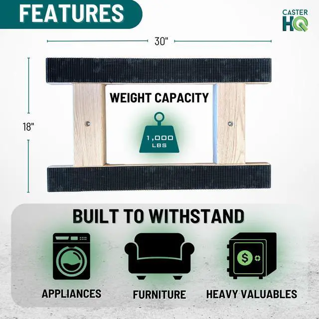 Alt view image 2 of 6 - Made in USA Solid Oak H-Frame Furniture Dolly by - 18x30 Inch, Non-Slip Grip, 4-Inch Thermo Rubber Wheels, 960 lbs Load Capacity - Premium Moving Dolly for Heavy Furniture