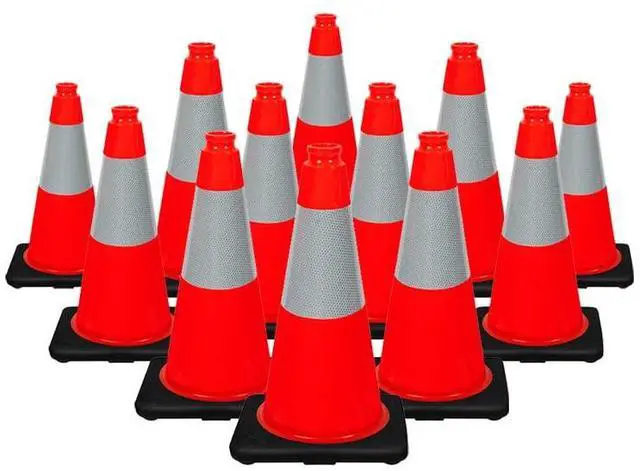 Main image of (Set of 12) 18 inch Traffic Safety Cones with Heavy Duty Black Base Orange Premium PVC with 6' Reflective Collar for No Parking, Training Cones, Caution Cones (12 Pack Cones)