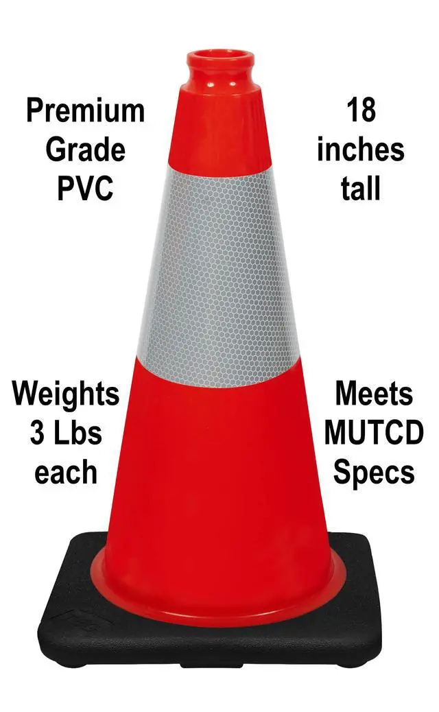 Alt view image 2 of 5 - (Set of 12) 18 inch Traffic Safety Cones with Heavy Duty Black Base Orange Premium PVC with 6' Reflective Collar for No Parking, Training Cones, Caution Cones (12 Pack Cones)