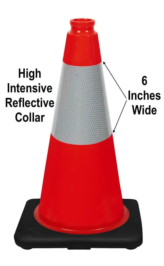 Alt view image 3 of 5 - (Set of 12) 18 inch Traffic Safety Cones with Heavy Duty Black Base Orange Premium PVC with 6' Reflective Collar for No Parking, Training Cones, Caution Cones (12 Pack Cones)