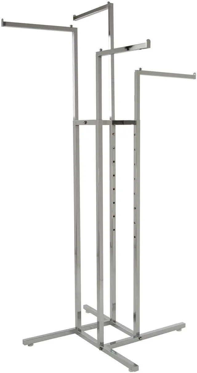 Main image of 4-Way Clothing Rack, Heavy Duty Retail Garment Display with Adjustable Height and 4 Straight Arms, Chrome Finish