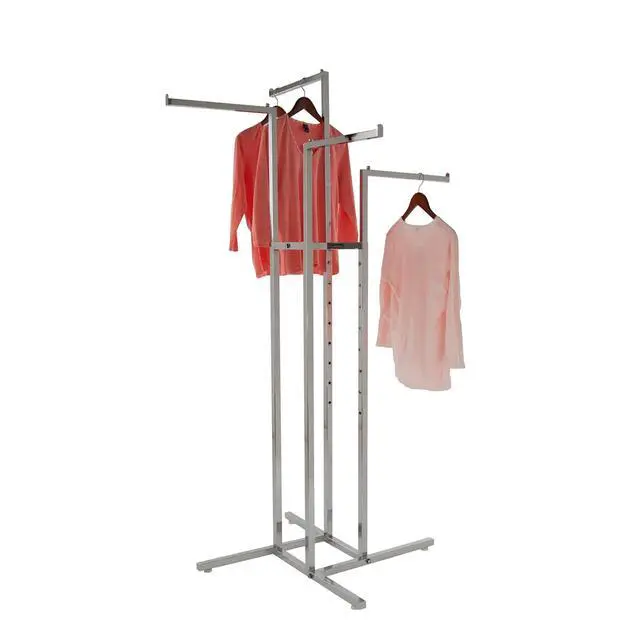 Alt view image 5 of 6 - 4-Way Clothing Rack, Heavy Duty Retail Garment Display with Adjustable Height and 4 Straight Arms, Chrome Finish